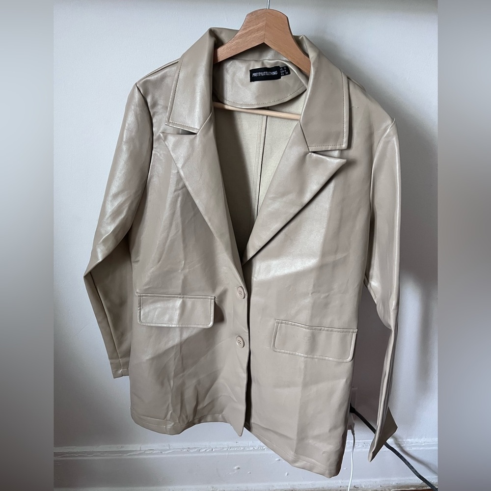 Taupe Women’s Faux Leather Blazer